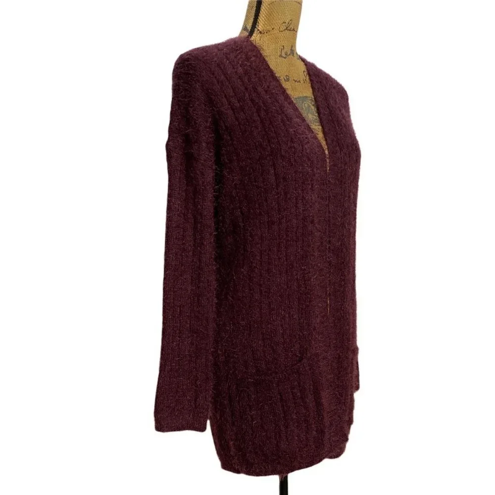 SO M Womens Cardigan Sweater NWT Burgundy Red‎ Pockets Soft Fury Fabric Long Sl